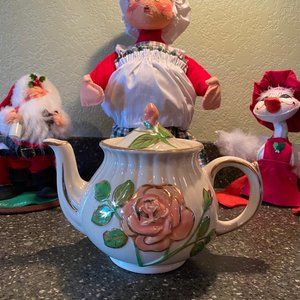 Vintage USA Pottery Rose Teapot Hand Painted